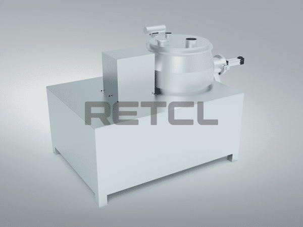 A Wet Rapid Mixing Granulator, rendered in 3D, showcases a compact design with a sleek white body, a top-loading bin, and processing controls.